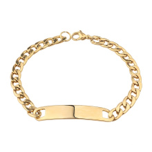 Custom Stainless Steel Plain Bar Engraved  Curb Cuban  Link Chain 18k Gold Metal Men ID Bracelet